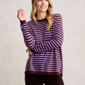 Cashmere Blend Crew Neck Jumper - Violet Stripe