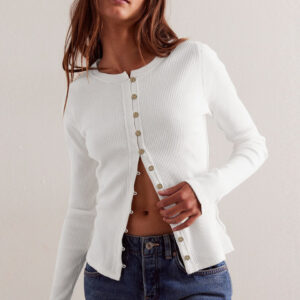 Solid Color Ribbed Cardigan