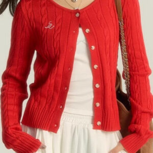 Maroon Cable Cropped Knit Cardigan