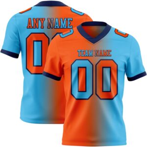 Custom Sky Blue Orange-Navy Authentic Gradient Fashion Football Jersey