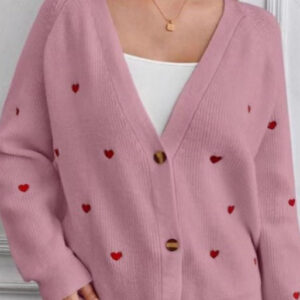 Heart Embroidery V Neck Cardigan